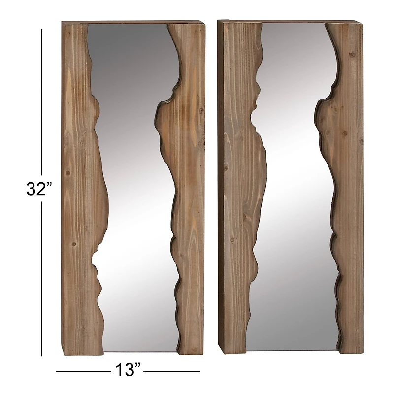 32" Brown Wood Contemporary Wall Mirror Set