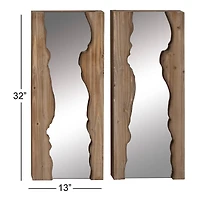 32" Brown Wood Contemporary Wall Mirror Set