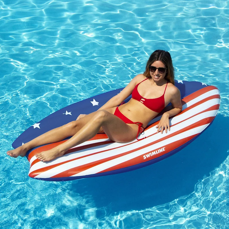 73" Americana Surfboard Shaped Inflatable Swimming Pool Lounge Float