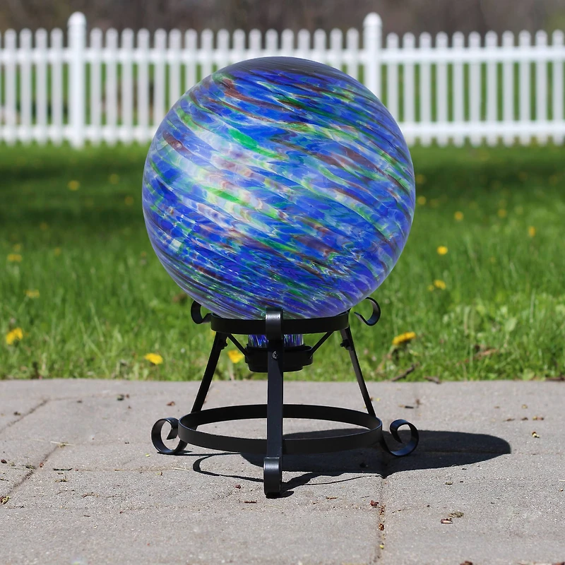 10" Blue & Green Swirl Pattern Outdoor Garden Gazing Ball