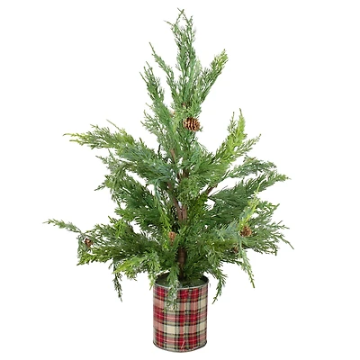 24" Unlit Iced Cedar Artificial Potted Christmas Tree