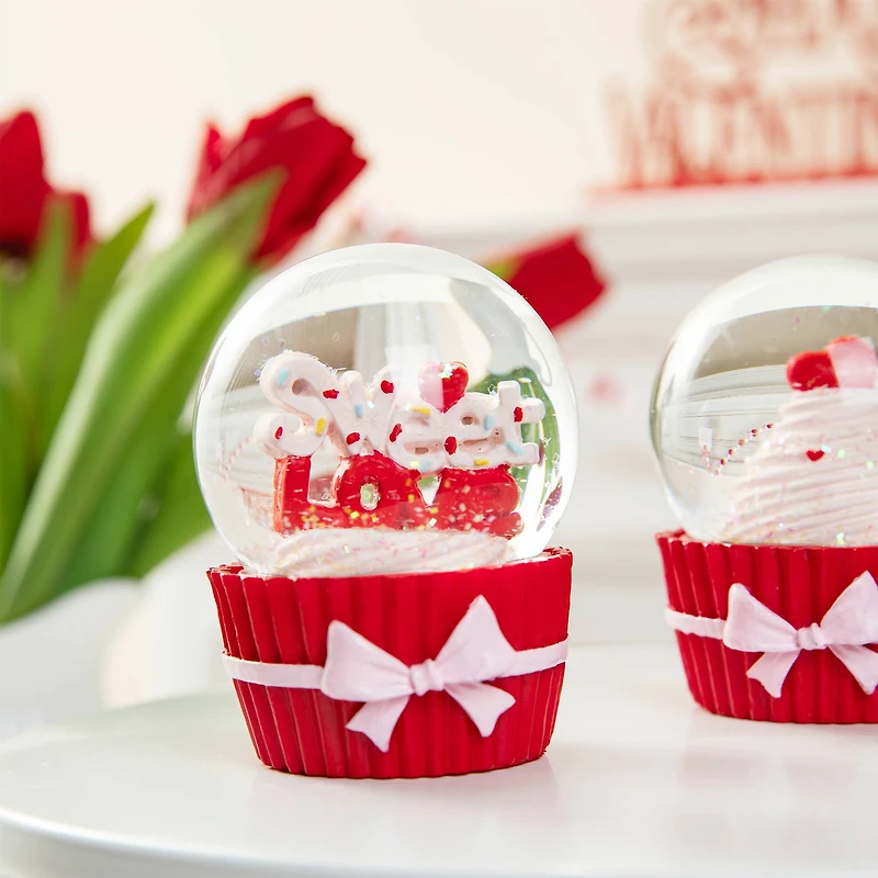Glitzhome® 3.25" Valentine's Cupcake Waterglobes Set