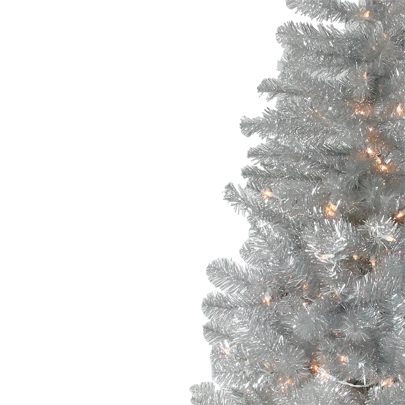6.5ft. Pre-Lit Tinsel Artificial Christmas Tree. Clear Lights