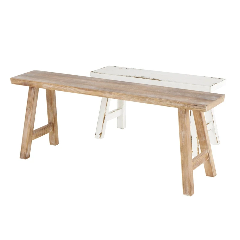 Wood Slim Distressed Bench Set