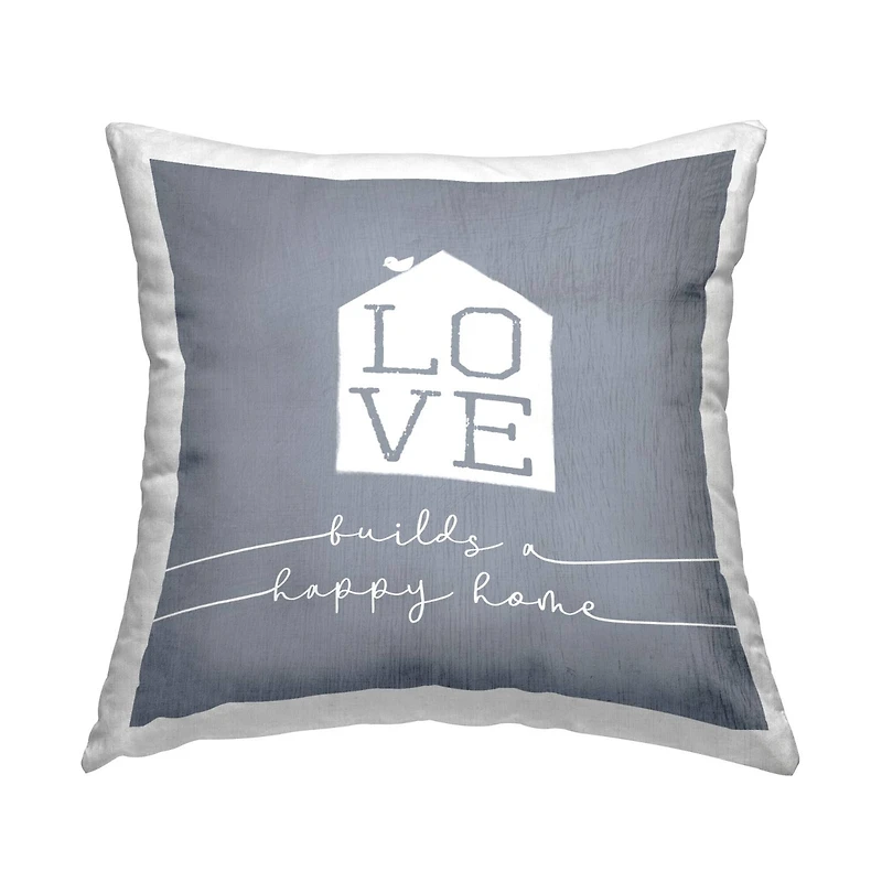 Stupell Industries Love Builds Happy Home Rustic Bird Perched Throw Pillow, 18" x 18"