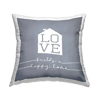Stupell Industries Love Builds Happy Home Rustic Bird Perched Throw Pillow, 18" x 18"