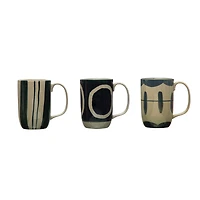 Hello Honey® Mixed Black & Tan Painted Designs Stoneware Mug Set