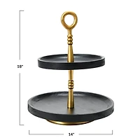 Hello Honey® 18" Black and Gold Wood 2-Tier Decorative Tray