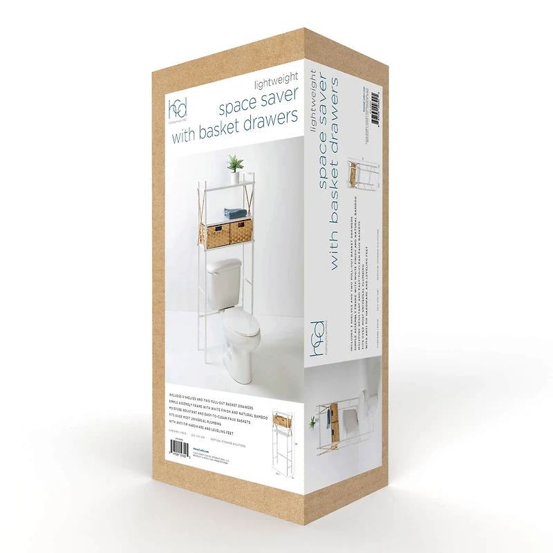Honey Can Do 3-Tier White Decorative Over-the-Toilet Space Saver with Woven Baskets