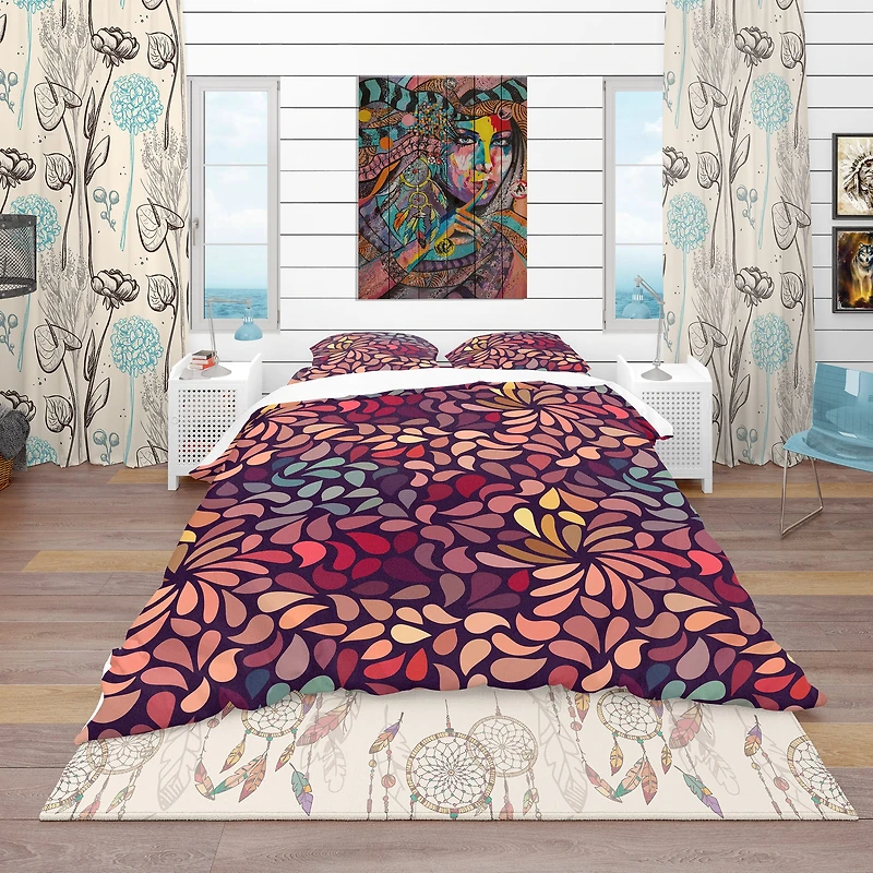Designart 'Abstract Floral Pattern' Bohemian & Eclectic Bedding Set