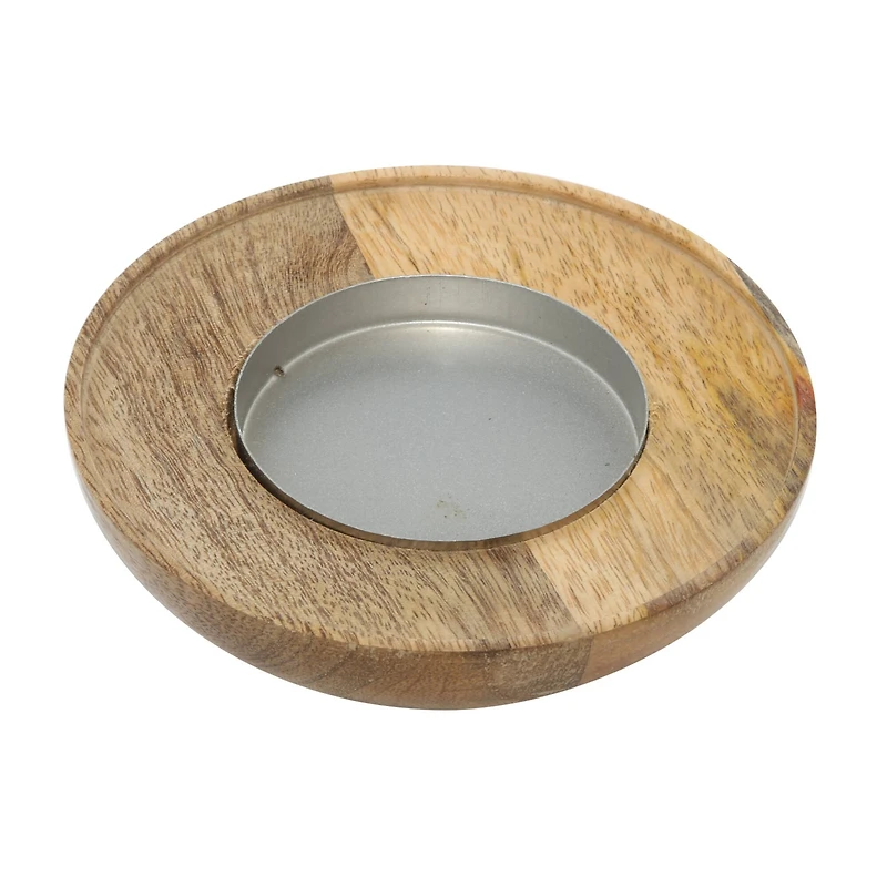 Brown Mango Wood Natural Candle Holder Set