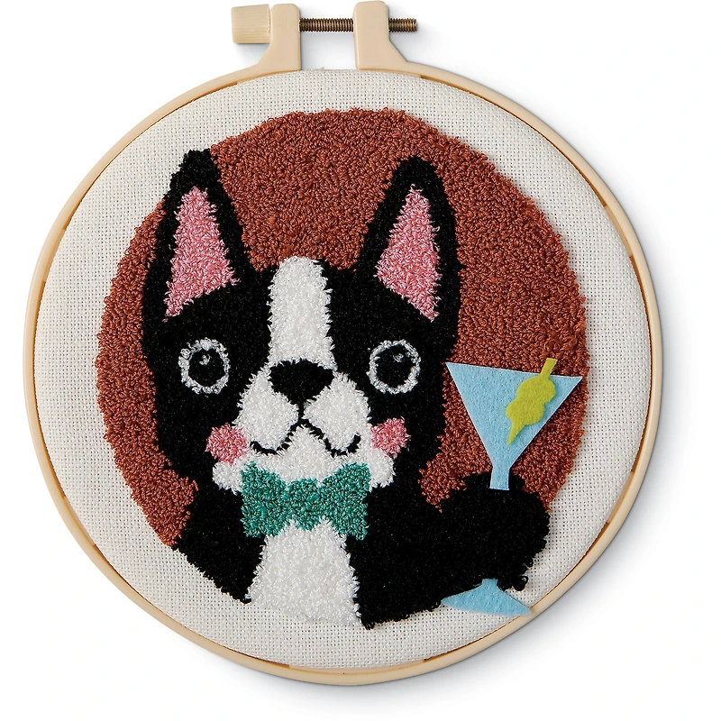 6" Dog with Martini Punch Needle Kit with Hoop by Loops & Threads®