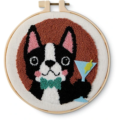 6" Dog with Martini Punch Needle Kit with Hoop by Loops & Threads®