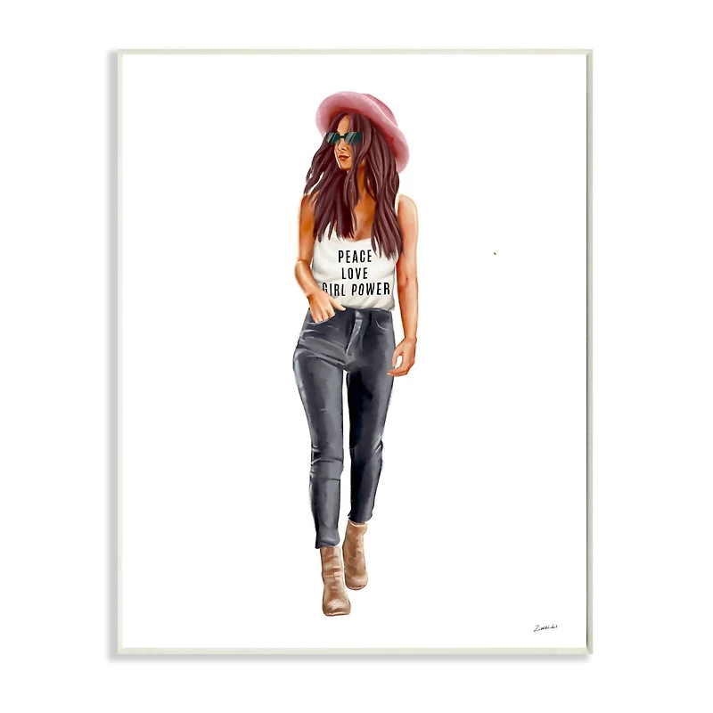 Stupell Industries Girl Power Phrase Fashionista Standing Pose Wall Plaque