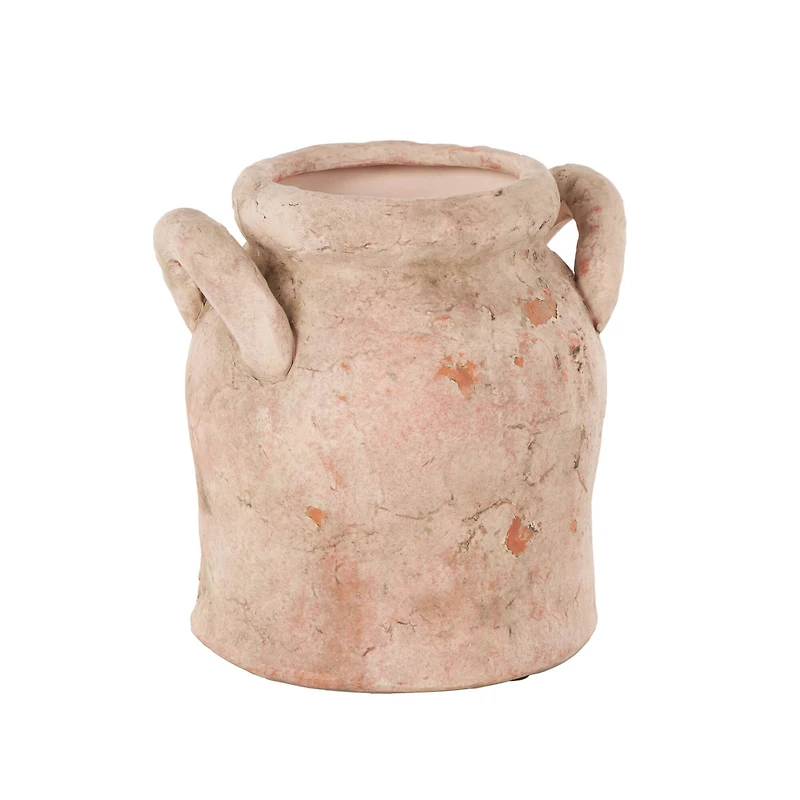 8.25" Pink Ceramic Antique Style Distressed Decorative Vase with Handles