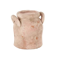 8.25" Pink Ceramic Antique Style Distressed Decorative Vase with Handles