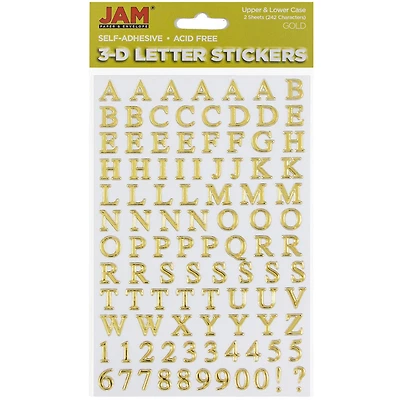 JAM Paper Gold Upper & Lower Case Alphabet Letter Stickers