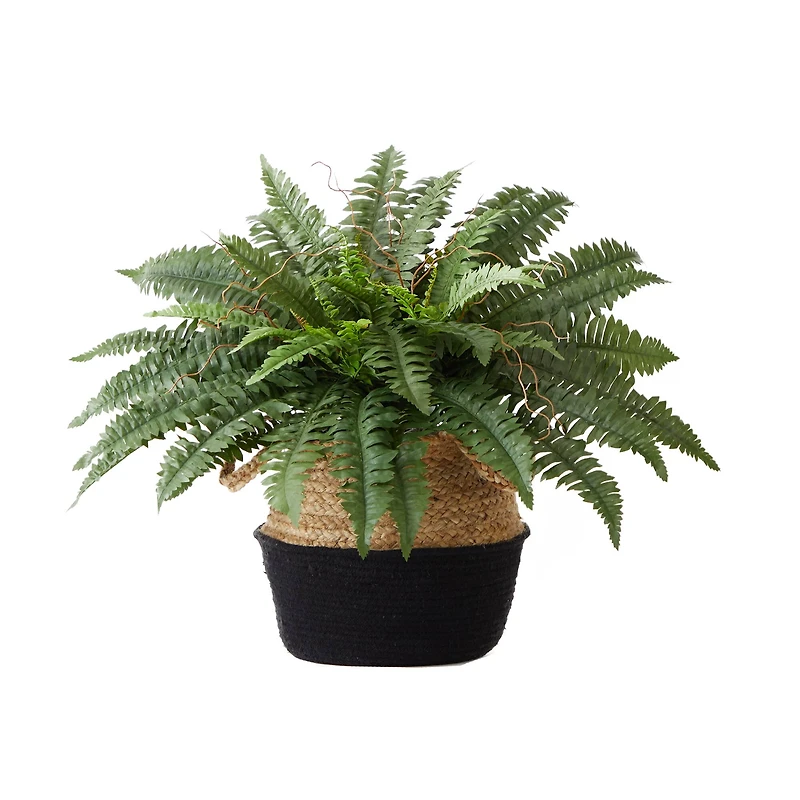 23" Artificial Boston Fern Plant with Handmade Jute & Cotton Basket