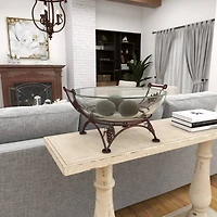 19" Clear Tempered Glass Kitchen Serving Bowl with Copper Metal Grapes Base