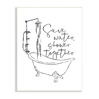 Stupell Industries Shower Together Funny Ink Drawing Bathroom Design Wood Wall Plaque