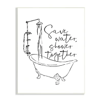 Stupell Industries Shower Together Funny Ink Drawing Bathroom Design Wood Wall Plaque