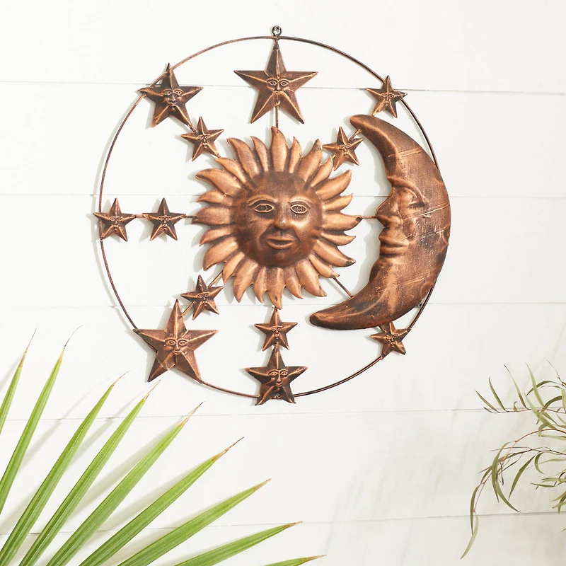 Brown Sun & Moon Rustic Metal Wall Decor