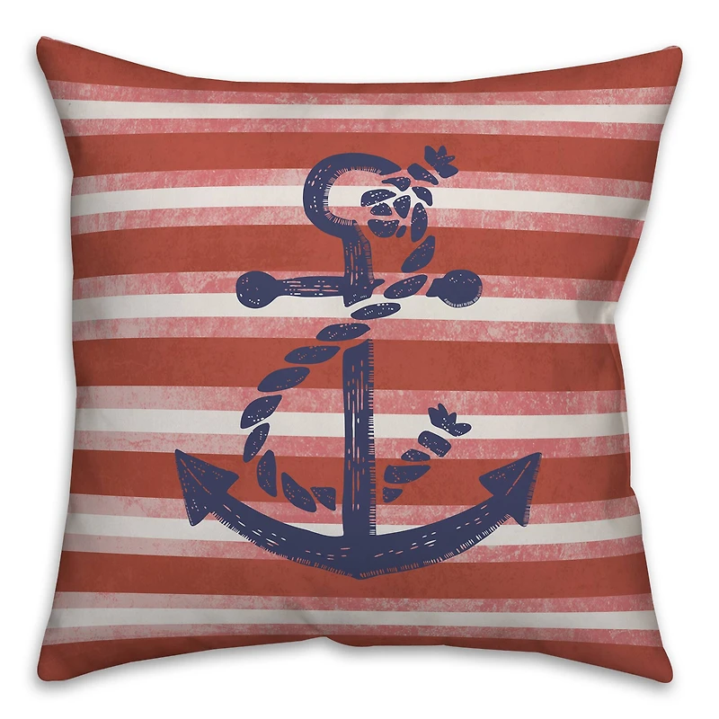 Red Stripes & Anchor Throw Pillow