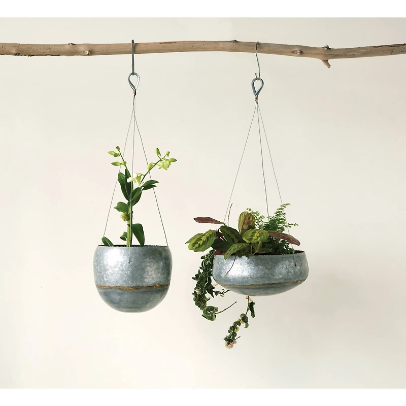 Hello Honey® 12" Grey & Gold Hanging Iron Planter