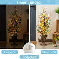 Glitzhome® 36" Lighted Easter Egg & Flower Urn Porch Tree with Timer