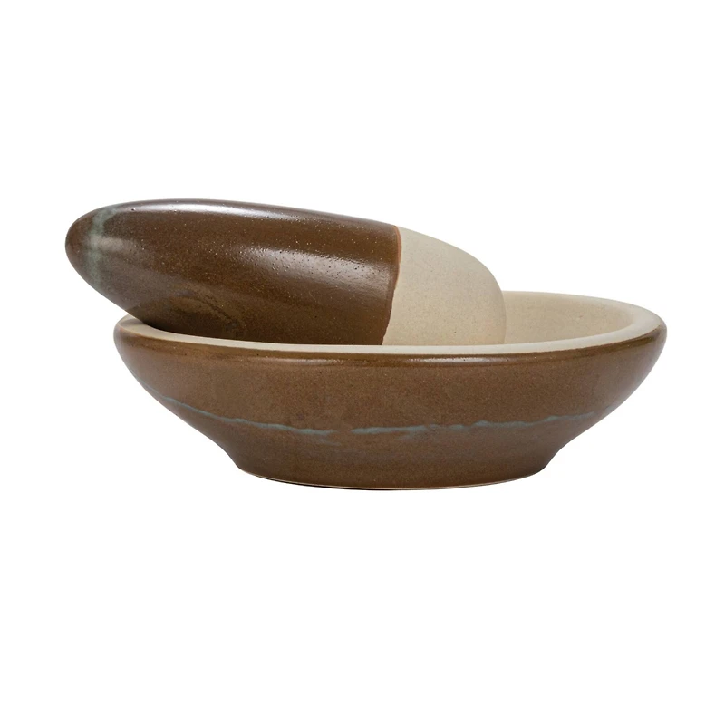 Hello Honey® Brown & Cream Reactive Glaze Stoneware Mortar & Pestle