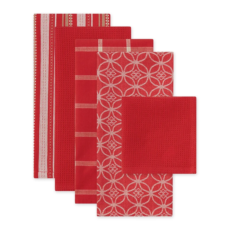 DII® Assorted Red Dishtowel & Dishcloth (Set of 5)