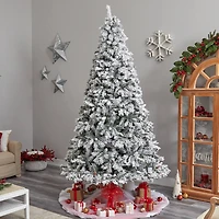 9ft. Pre-Lit Flocked White River Mountain Pine Artificial Christmas Tree, Clear LED Lights