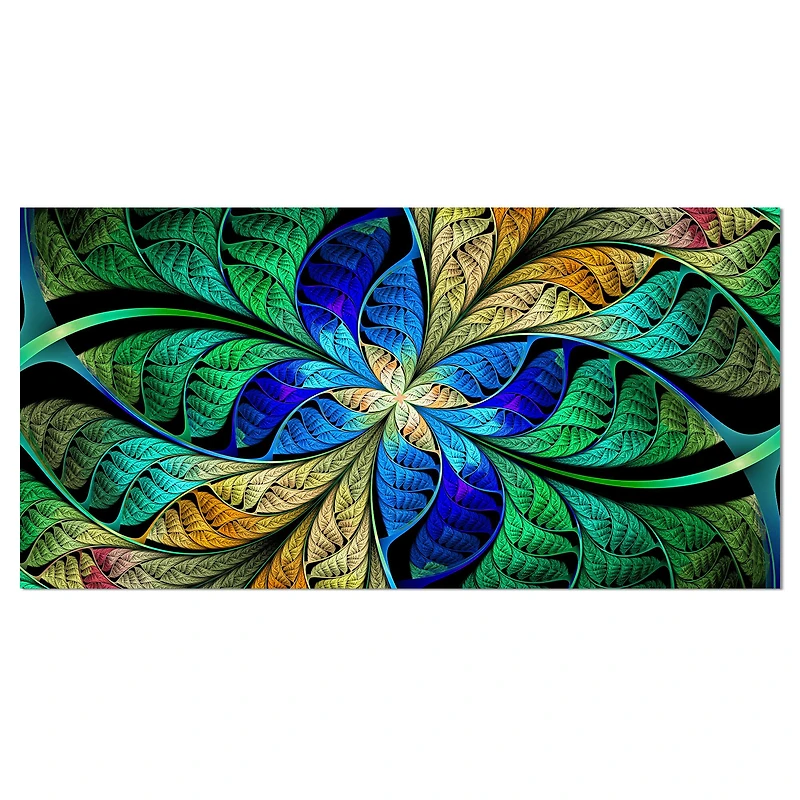 Designart - Blue Green Fractal Flower Petals