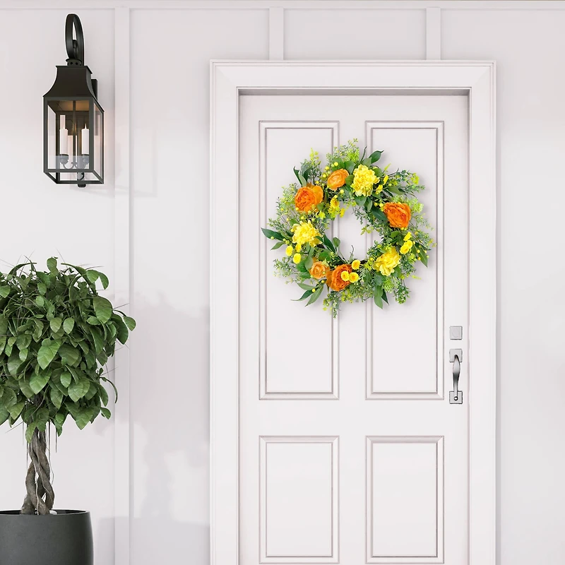 24" Orange & Yellow Spring Peony Floral Wreath