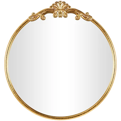30" x 32" Gold Metal Ornate Baroque Round Wall Mirror