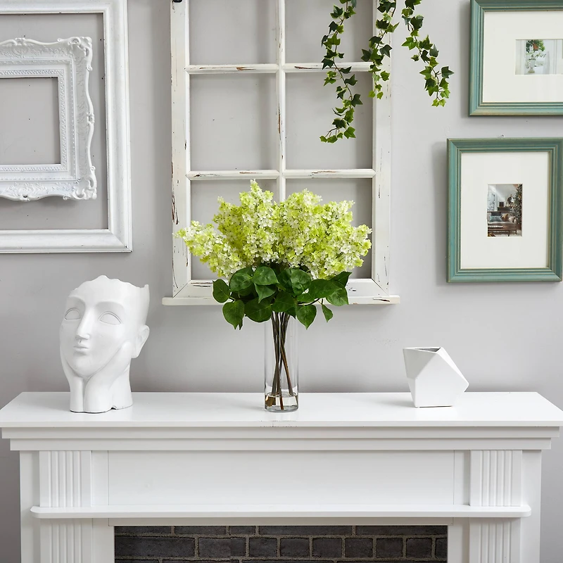 24" Artificial Lilac Arrangement with Cylinder Glass Vase