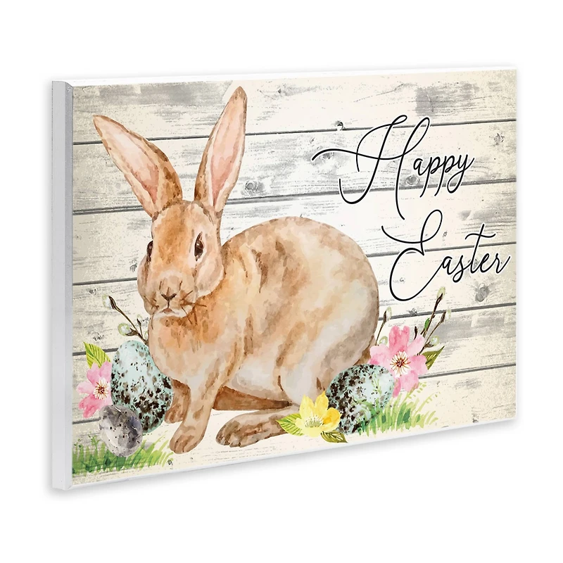 Stupell Industries Spring Floral Happy Easter Bunny Wall Plaque Art