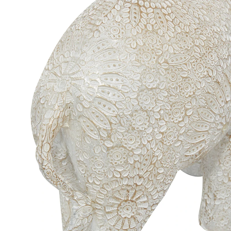 14" White Resin Eclectic Elephant Sculpture