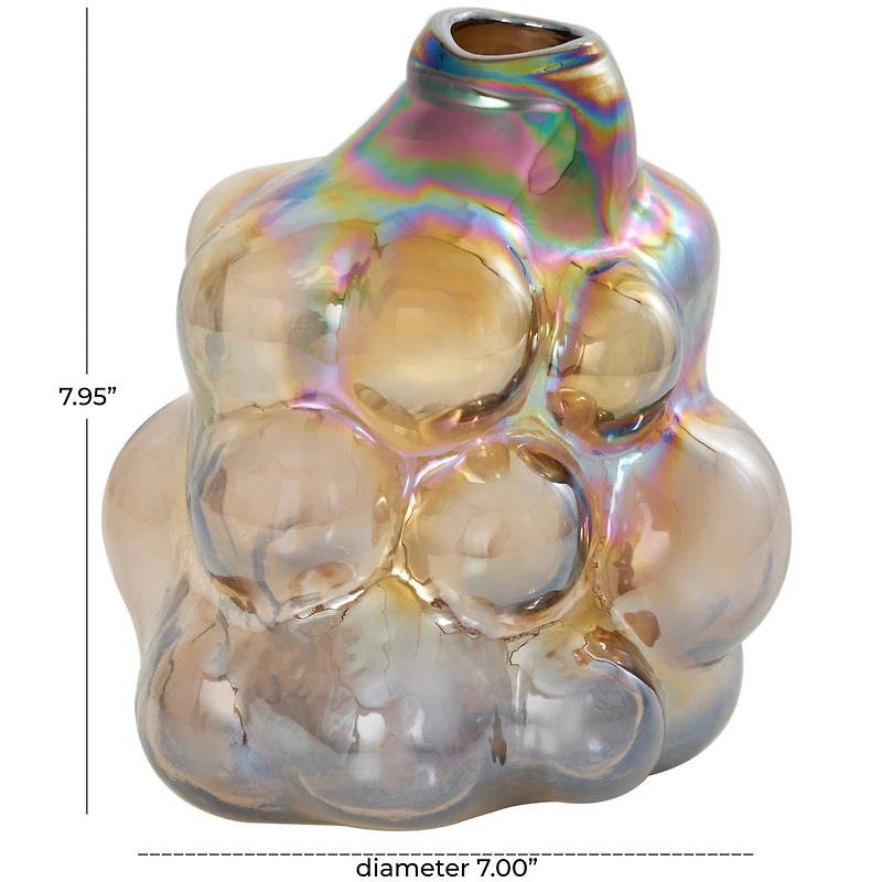 8" Iridescent Brown Abstract Handmade Bubble Glass Vase
