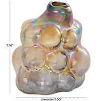 8" Iridescent Brown Abstract Handmade Bubble Glass Vase