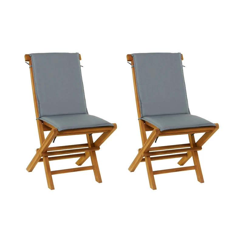 36" Brown Teak Wood Folding Outdoor Dining Chair With Cushions Set
