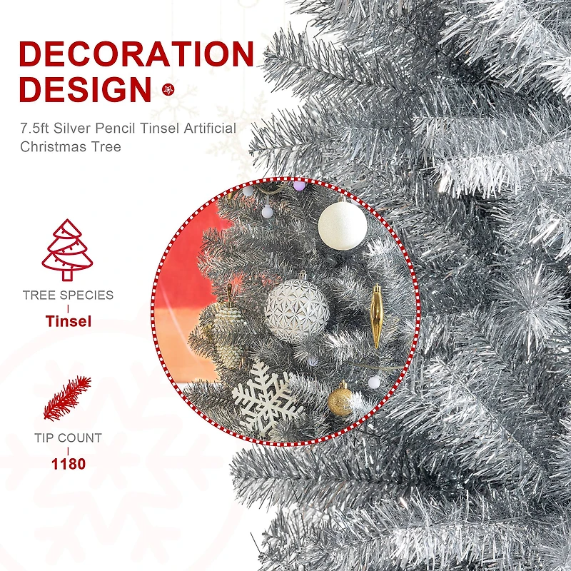 7.5ft. Unlit Silver Pencil Tinsel Artificial Christmas Tree