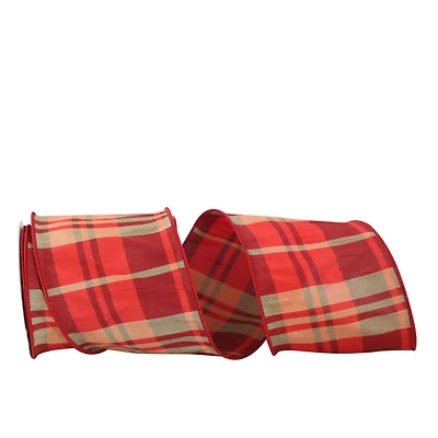 JAM Paper 4" x 10yd. Wired Grand Dupione Plaid Ribbon