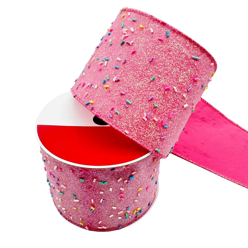 3.5" x 15ft. Pink Sugar Sprinkles Wired Ribbon by Celebrate It®