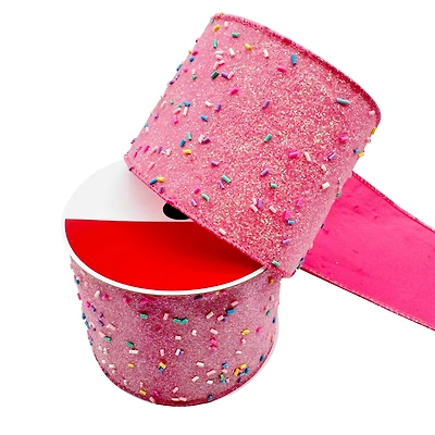 3.5" x 15ft. Pink Sugar Sprinkles Wired Ribbon by Celebrate It®