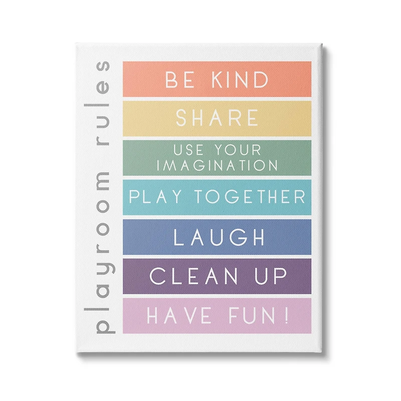 Stupell Industries Bold List of Playroom Rules Kids Rainbow Stripes Canvas Wall Art