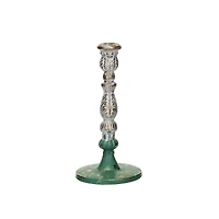 Hello Honey® 9.25" Green, Gold and Cream Distressed Cast Metal Taper Candleholder