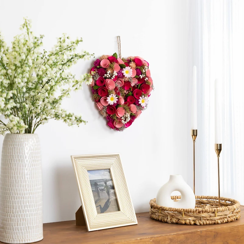 10.25" Mixed Floral & Berries Artificial Valentine's Day Heart Wreath