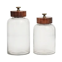 Clear Glass Canisters with Brown Removable Lids Set