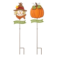 Glitzhome® 3ft. Fall Metal Scarecrow & Pumpkin Yard Stake, 2ct.